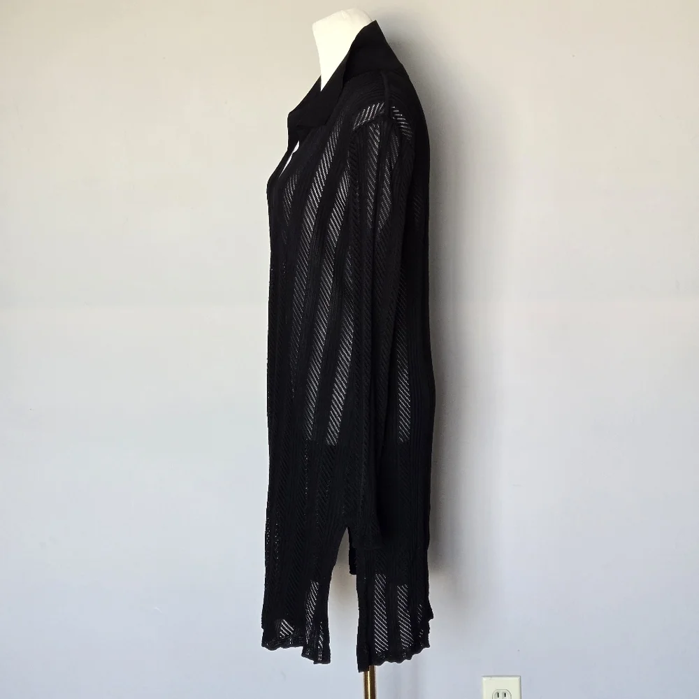 Exclusively Misook Black Sheer Open-Front Cardigan Duster